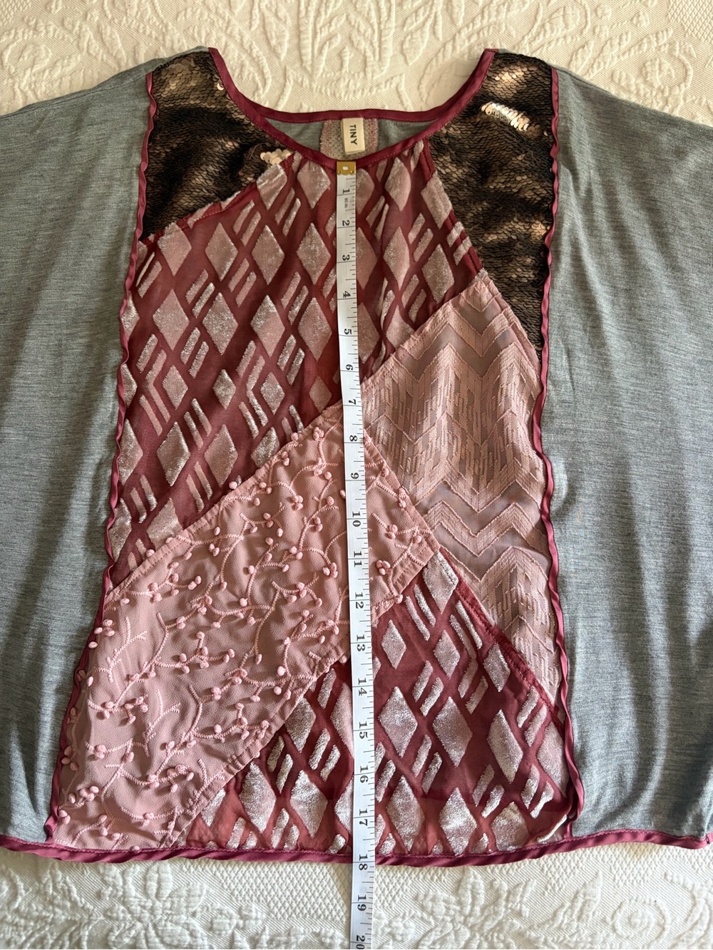 Anthropologie Velvet Patchwork Tee by Tiny -size XS (oversized) -mixed media top - Picture 12 of 16